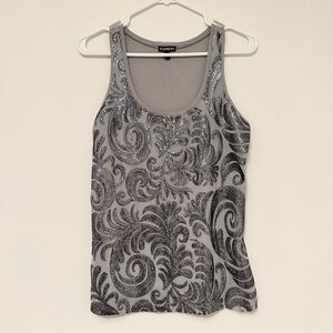 Express Silver Sequin Beaded Sparkle Fitted Tank Top Women's Small
